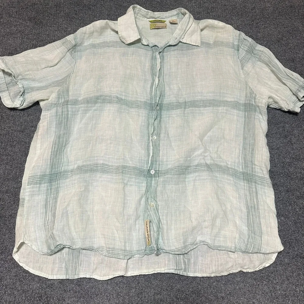 Cubavera Mens XXL 100% Linen Short Sleeve Button Up Shirt Plaid Green White - Picture 1 of 6